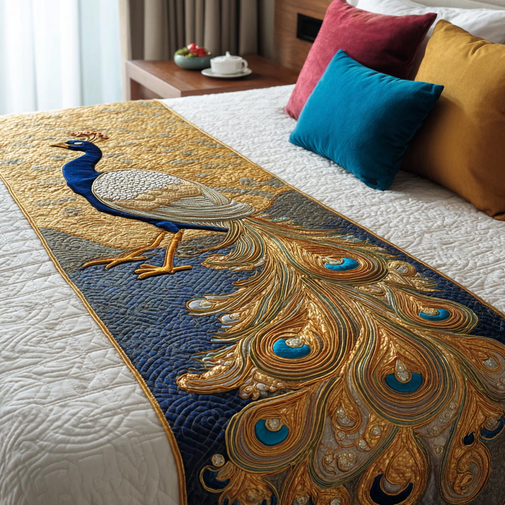 Peacock Feather Quilted Bed Runner NCU0DK8902