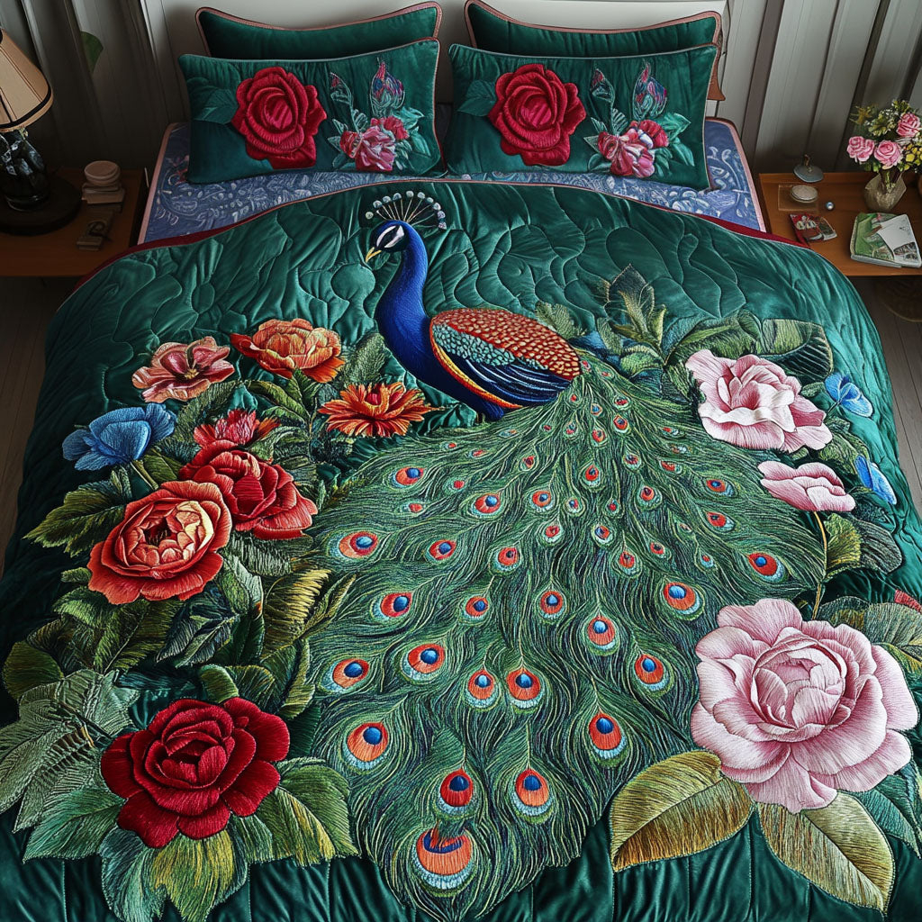 Peacock Garden Bliss 3-Piece Quilted Bedding Set NCU0NT4876
