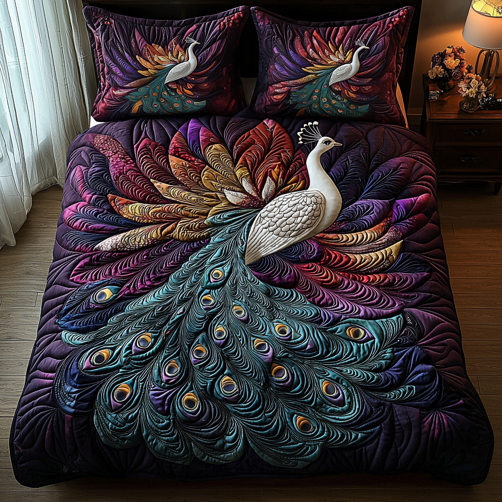 Peacock Mist 3-Piece Quilted Bedding Set NCU0DV6109