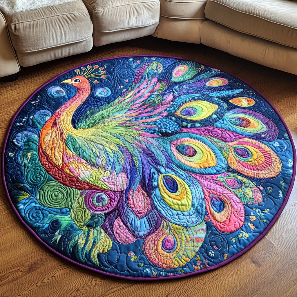 Peacock Paradise Quilted Round Mat NCU0VL1374