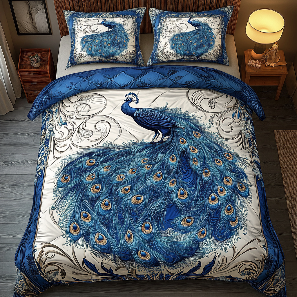 Peacock Pride 3-Piece Quilted Bedding Set NCU0DK5360