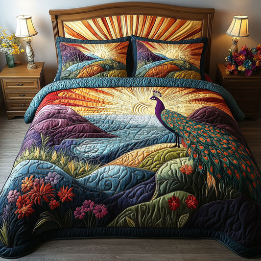 Peacock Serenity 3-Piece Quilted Bedding Set NCU0PT5942