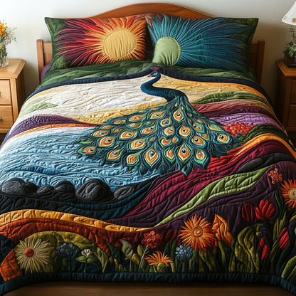 Peacock in Bloom 3-Piece Quilted Bedding Set NCU0PT5941