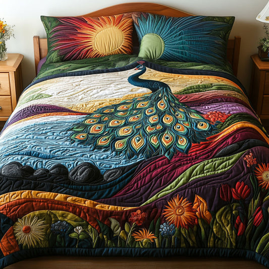 Peacock in Bloom 3-Piece Quilted Bedding Set NCU0PT5941