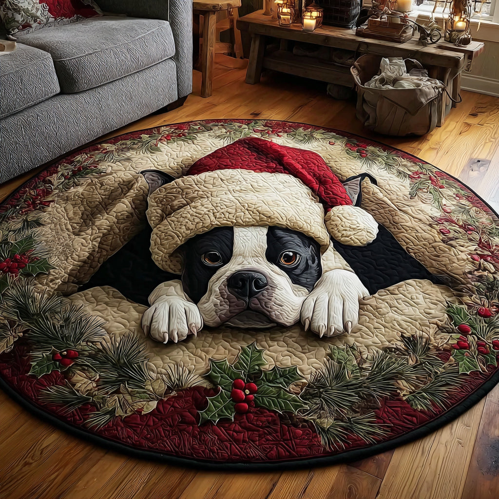 Peeking Boston Terrier Quilted Round Mat NCU0HH1223