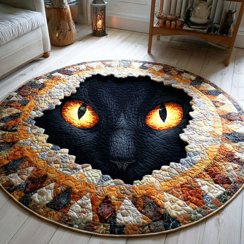 Peeking Cat Moon Quilted Round Mat NCU0TD742