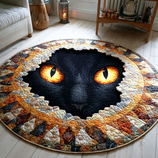 Peeking Cat Moon Quilted Round Mat NCU0TD742