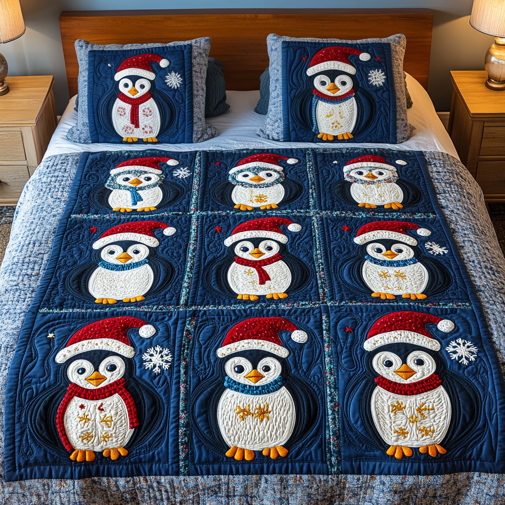 Penguin Patch 3-Piece Quilted Bedding Set NCU0VH1013
