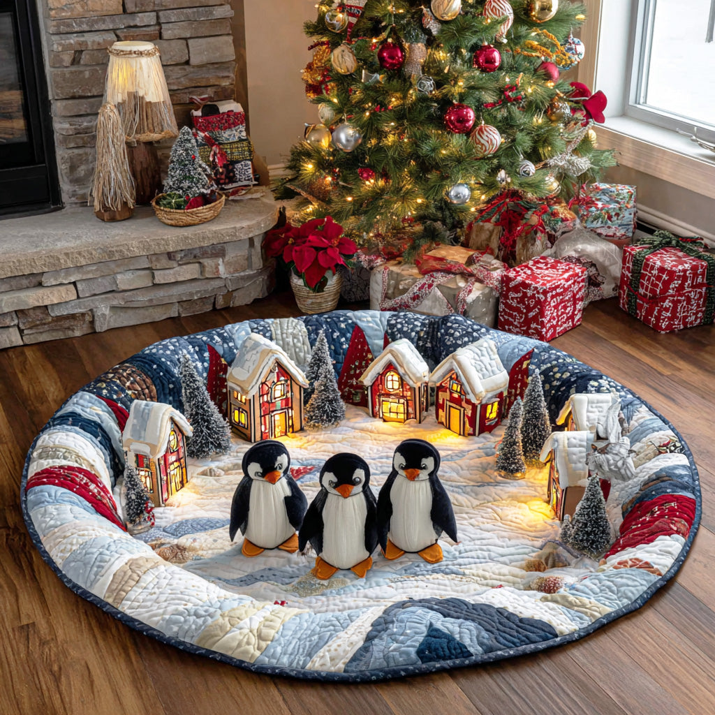 Penguin Snow Journey Quilted Round Mat NCU0TD1785