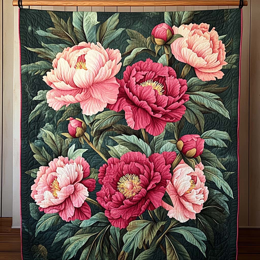 Peony Blooms Art Quilt Hanging NCU0NT846