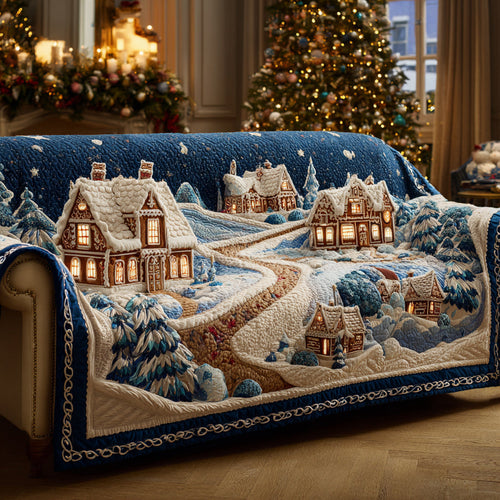 Peppermint Christmas Village Quilted Sofa Cover NCU0HH1318