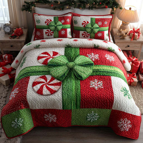Peppermint Gift Glow 3-Piece Quilted Bedding Set NCU0XD557