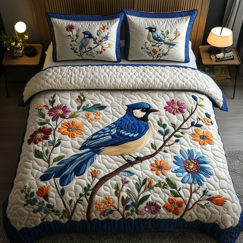 Perch and Petals 3-Piece Quilted Bedding Set NCU0PT6259