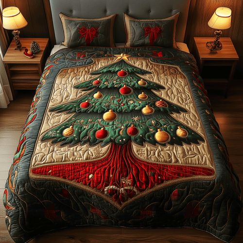 Perfect Christmas Pine 3-Piece Quilted Bedding Set NCU0TH2150