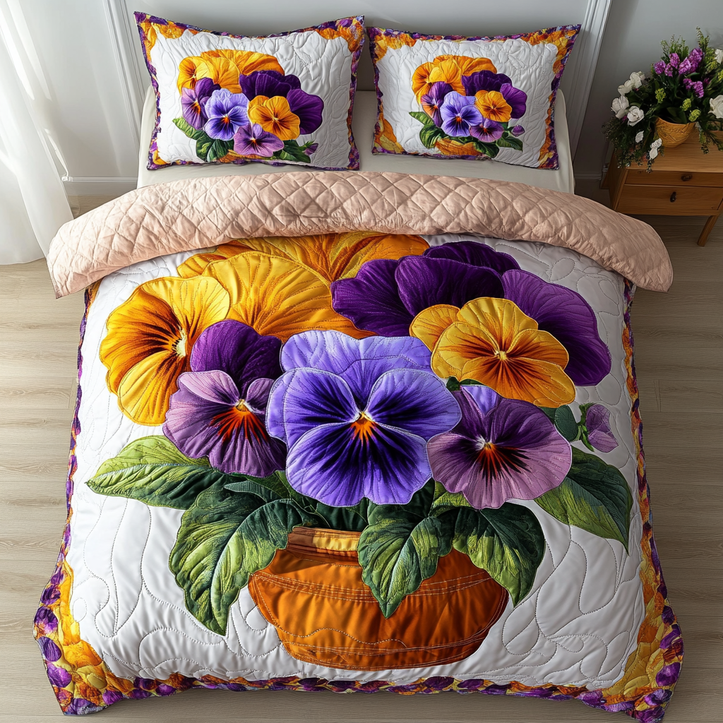 Petal Beauty 3-Piece Quilted Bedding Set NCU0DK6692