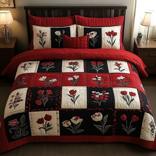 Petal Block 3-Piece Quilted Bedding Set NCU0DK9714