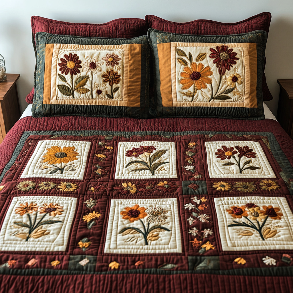 Petal Delight 3-Piece Quilted Bedding Set NCU0VH5159