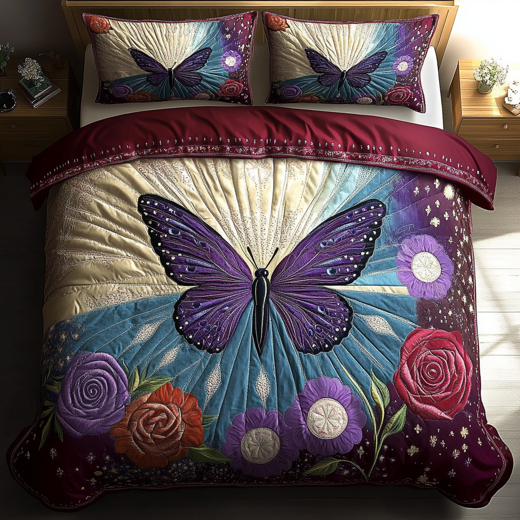 Petal Flutter 3-Piece Quilted Bedding Set NCU0DK4270