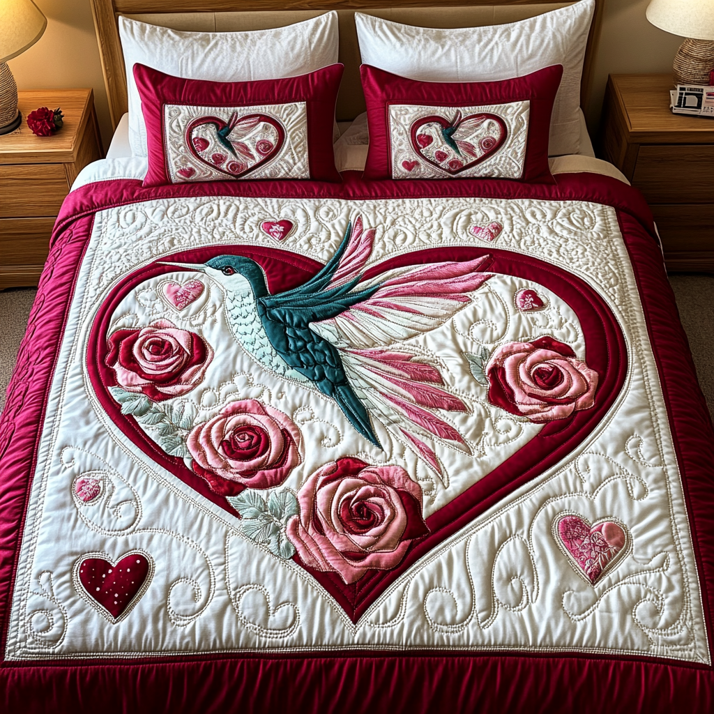 Hummingbird 3-Piece Quilted Bedding Set NCU0VT168