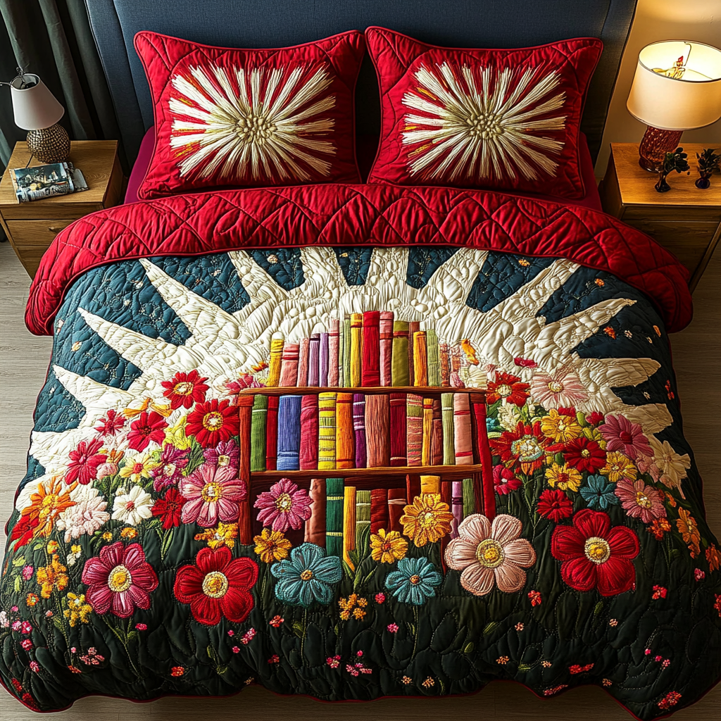 Petal Pages 3-Piece Quilted Bedding Set NCU0DV4897
