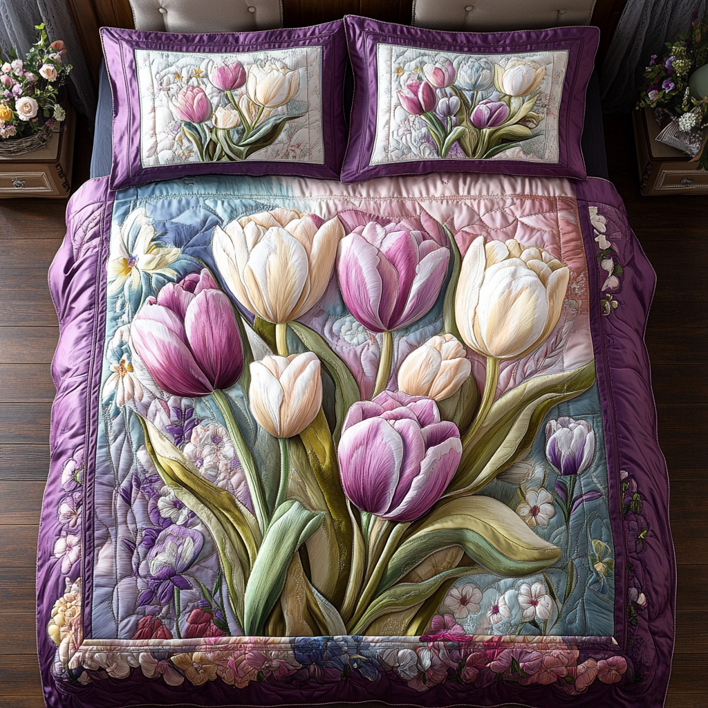 Petal Paradise 3-Piece Quilted Bedding Set NCU0VH3295