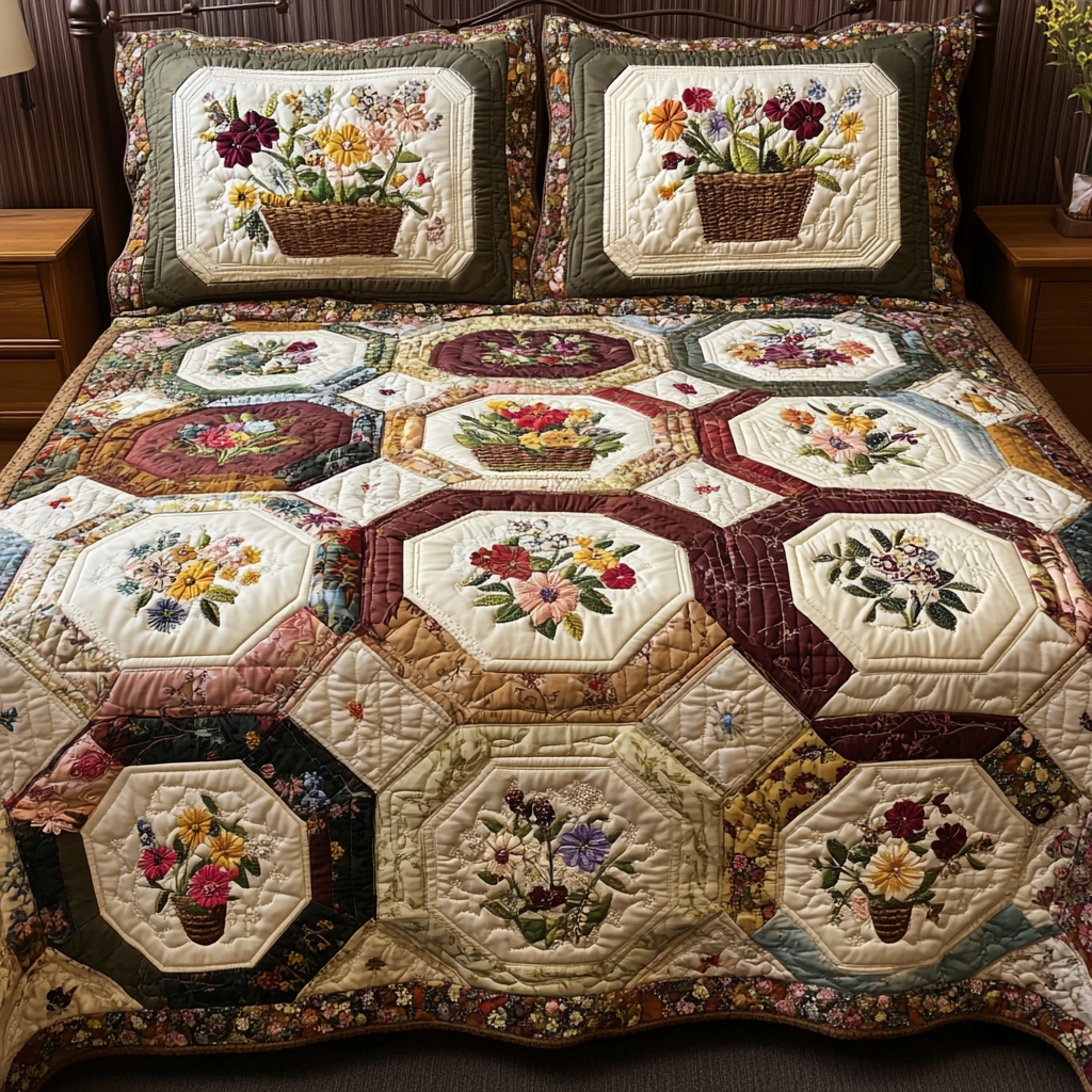 Petal Patch 3-Piece Quilted Bedding Set NCU0VL2491