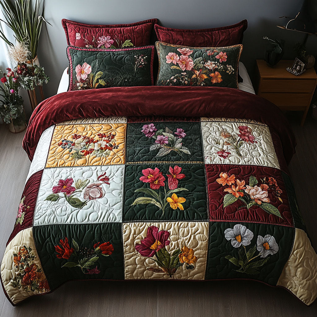 Petal Patchwork 3-Piece Quilted Bedding Set NCU0PT5276