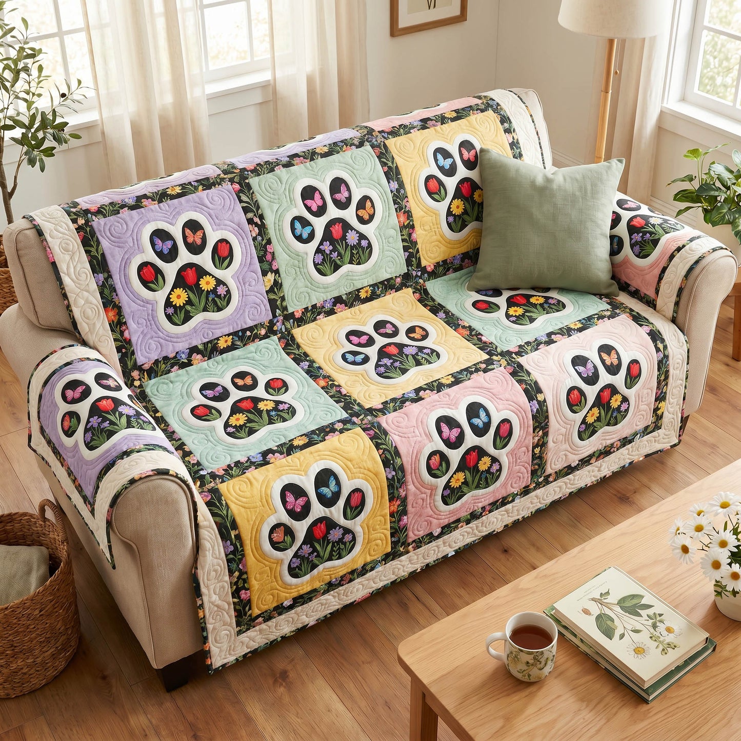 Petal Paws Quilted Sofa Cover NCU0TD2810