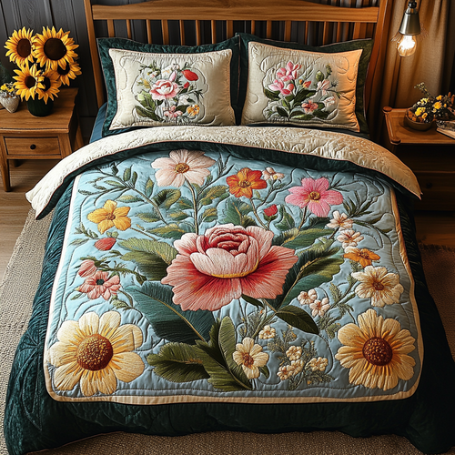 Petal Perfect 3-Piece Quilted Bedding Set NCU0VL1515