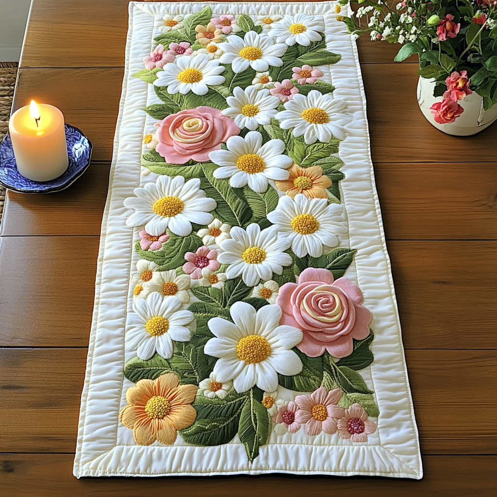 Petal Serenity Quilted Table Runner NCU0VH4576