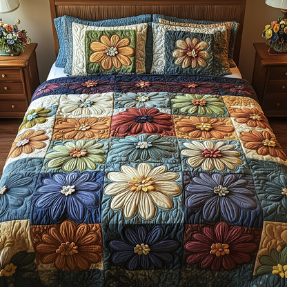 Petal Squares 3-Piece Quilted Bedding Set NCU0VH5385