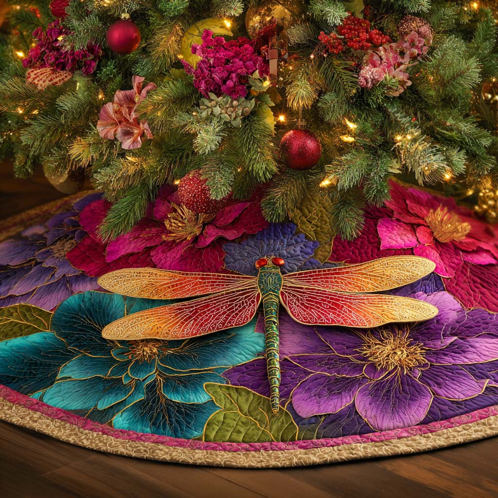 Petal Whispers Dragonfly Quilted Tree Skirt NCU0XD1653