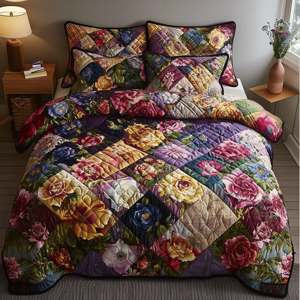 Petals Patchwork 3-Piece Quilted Bedding Set NCU0DV4479