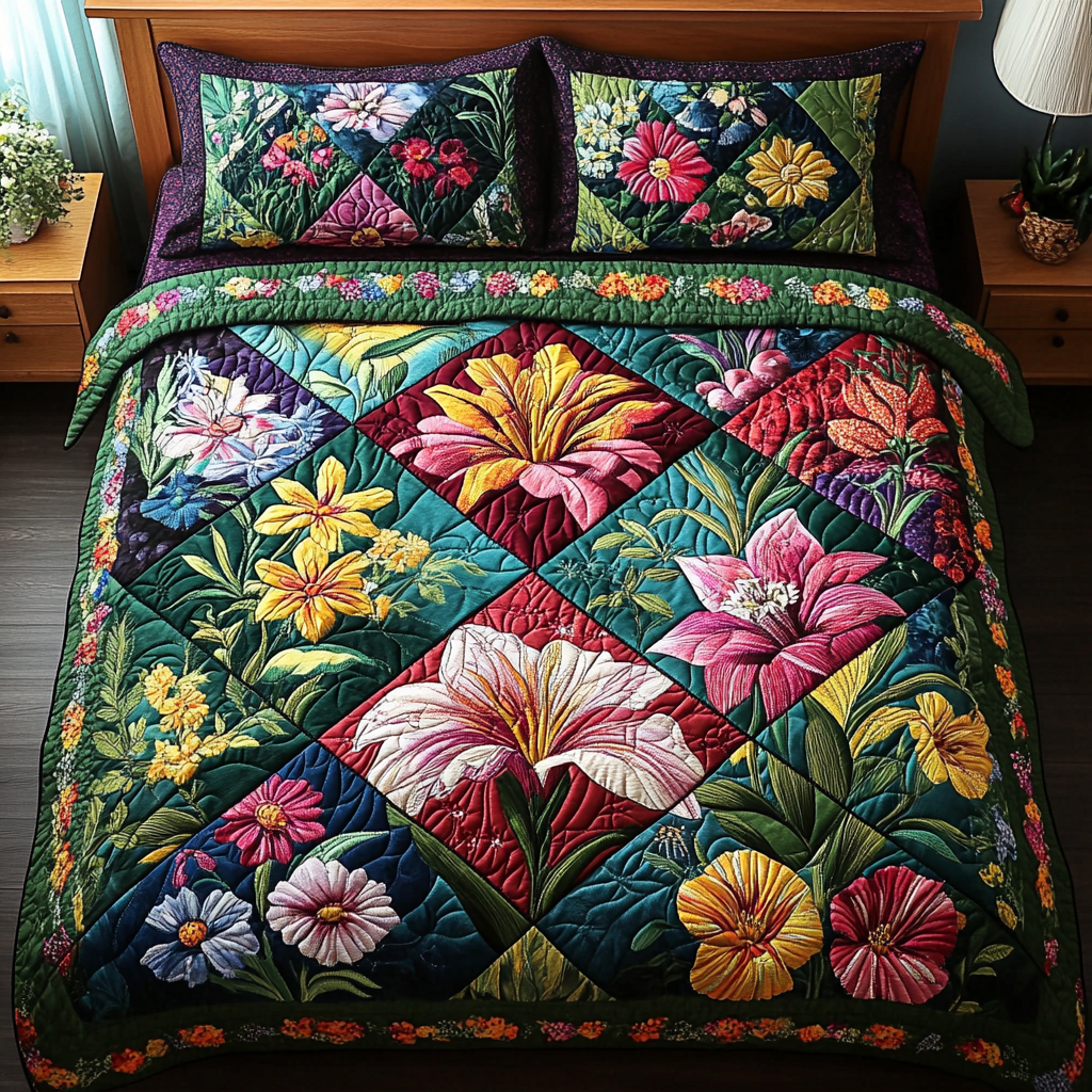 Petals and Pastels 3-Piece Quilted Bedding Set NCU0DK6059