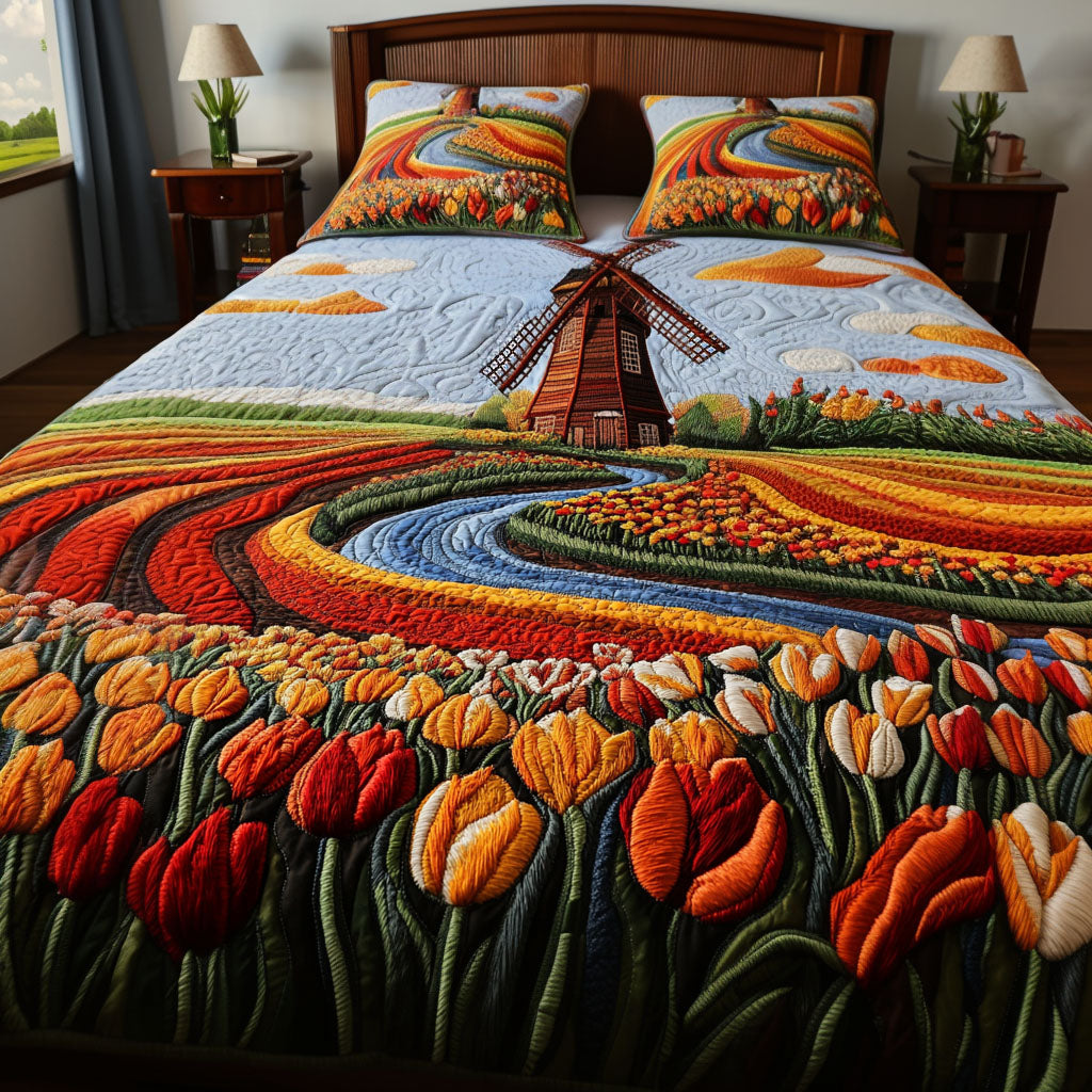 Petals and Wind 3-Piece Quilted Bedding Set NCU0PT6357