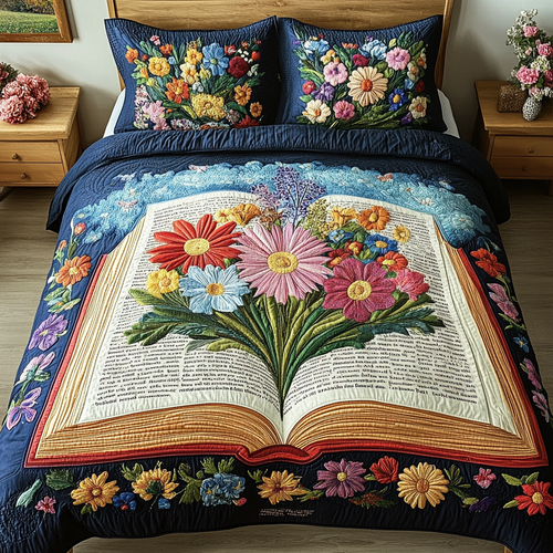 Petals of Knowledge 3-Piece Quilted Bedding Set NCU0VL1322