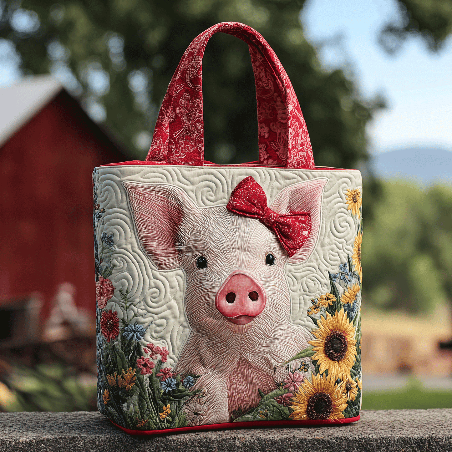Piggy Floral Quilted Tote Bag NCU0TH2765