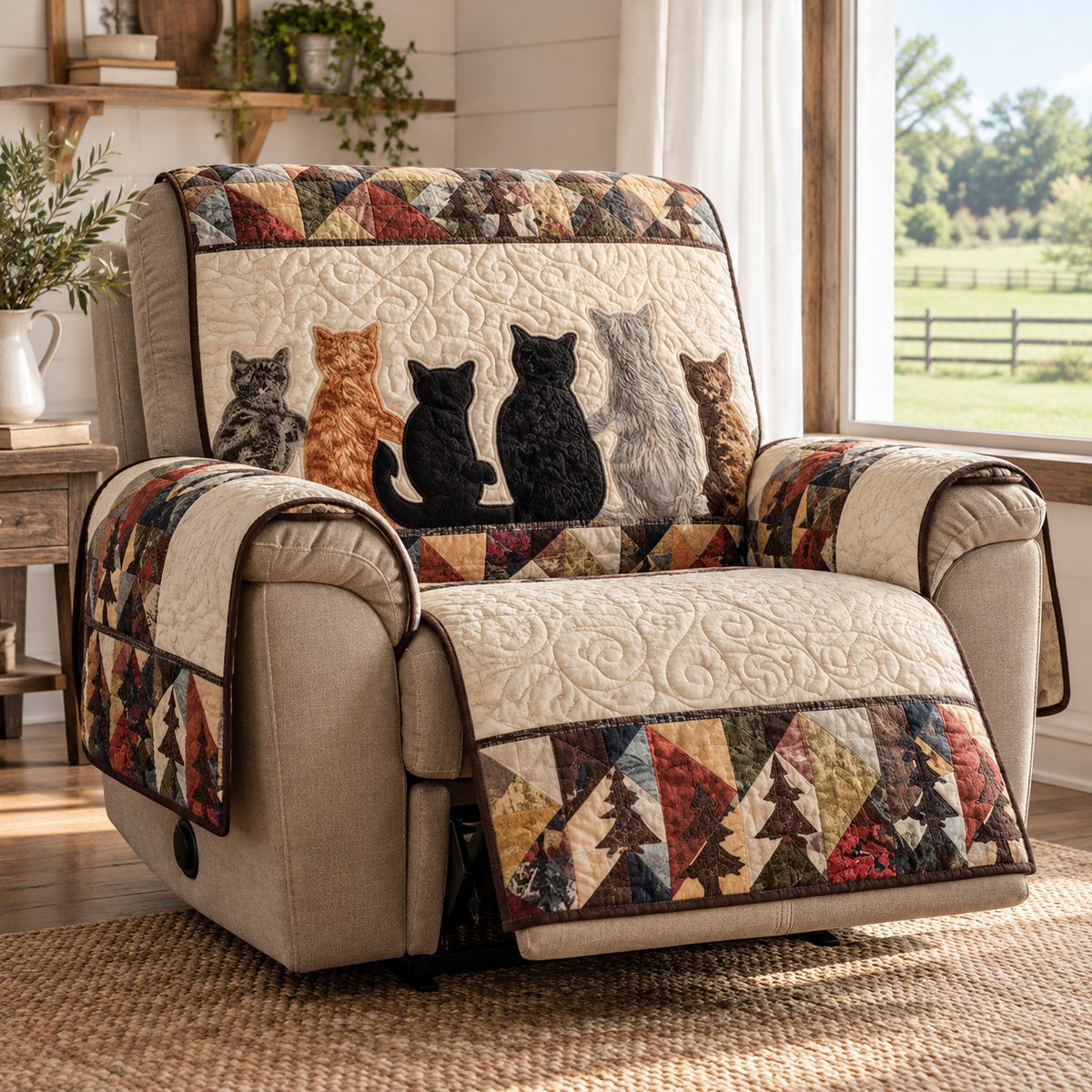 Pine Forest Cat Quartet Quilted Sofa Cover NCU0PT12301