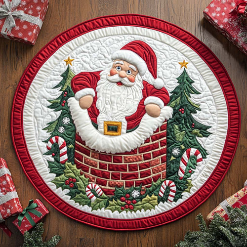 Pine Forest Santa Quilted Round Mat NCU0XD227