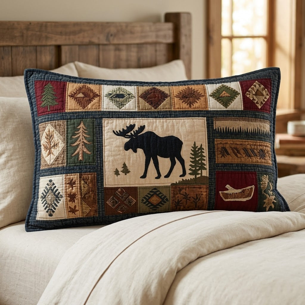 Pine Trail Moose Quilted Bedding Pillow Case NCU0VL3355
