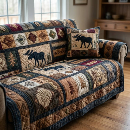 Pine Trail Moose Quilted Sofa Cover NCU0VL3355