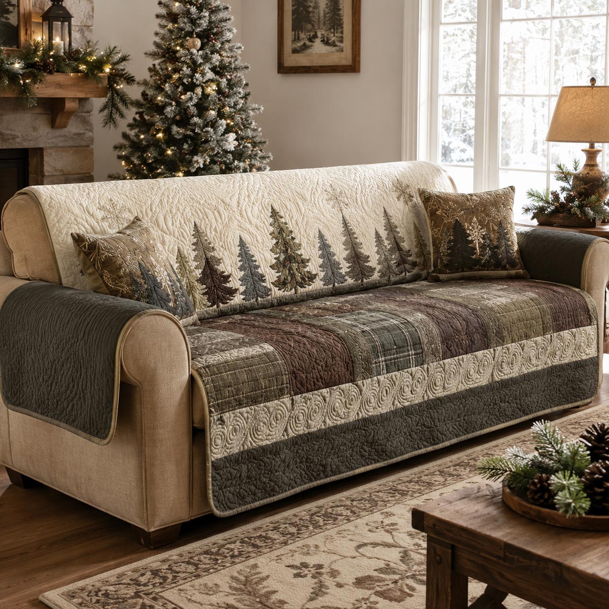 Pine Woodland Quilted Sofa Cover NCU0DV10052