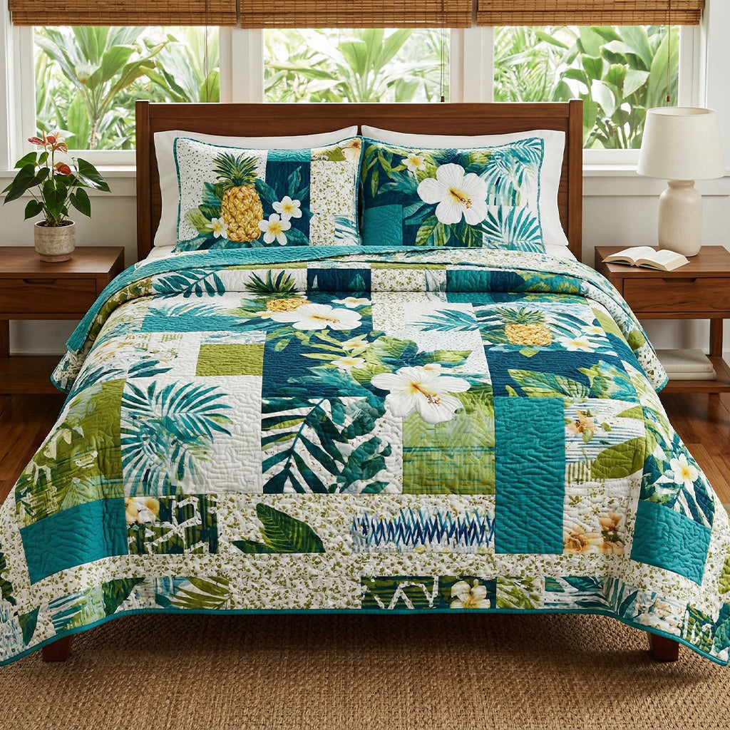 Pineapple Isle 3-Piece Quilted Bedding Set NCU0NT12719