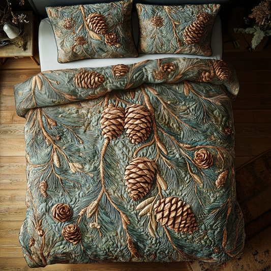 Pinecone Forest 3-Piece Quilted Bedding Set NCU0VH5329