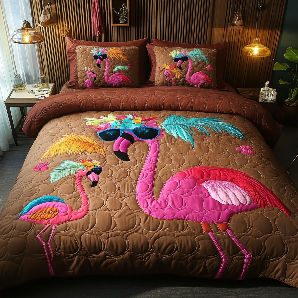 Flamingo 3-Piece Quilted Bedding Set NCU0VT166
