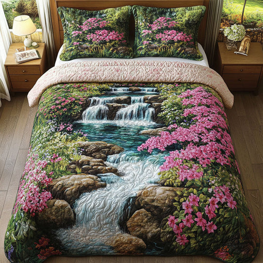Pink Blossom Falls 3-Piece Quilted Bedding Set NCU0NT5193