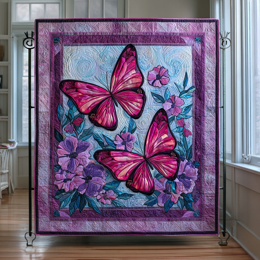 Pink Butterfly Swirls Quilted Blanket NCU0HH094