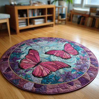 Pink Butterfly Swirls Quilted Round Mat NCU0HH105