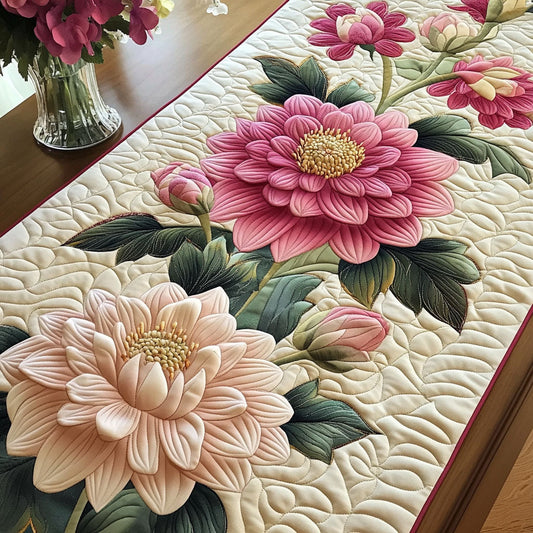 Pink Dahlia Bloom Quilted Table Runner NCU0NT5208