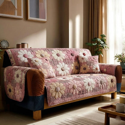 Pink Daisies Quilted Sofa Cover NCU0DK12021